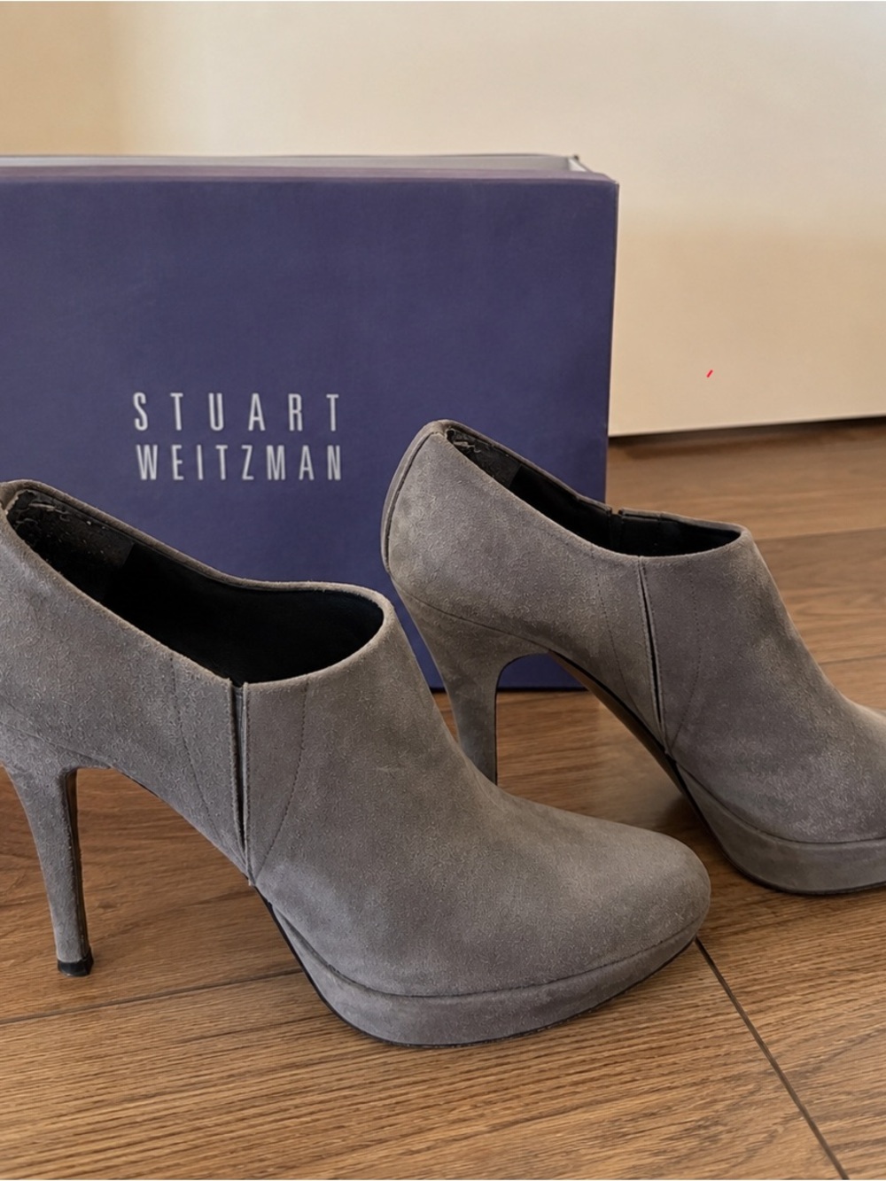 Stuart Weitzman Gray Suede Platform Heel Booties